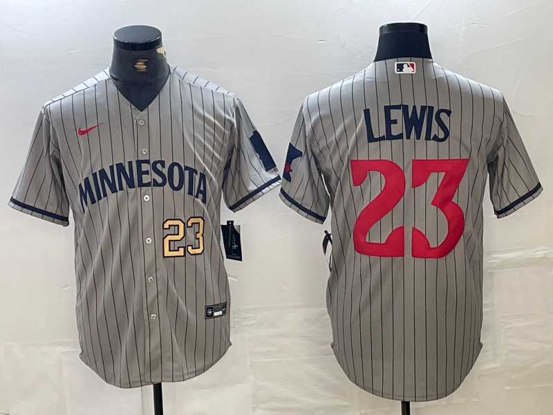 Mens Minnesota Twins #23 Royce Lewis Number 2023 Grey Home Team Cool Base Stitched Jersey